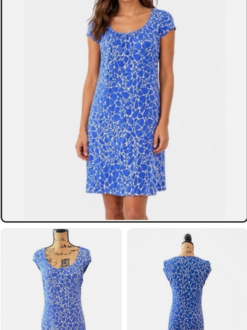 Laundry by Design Blue & White Cap Sleeve Printed Shift Dress